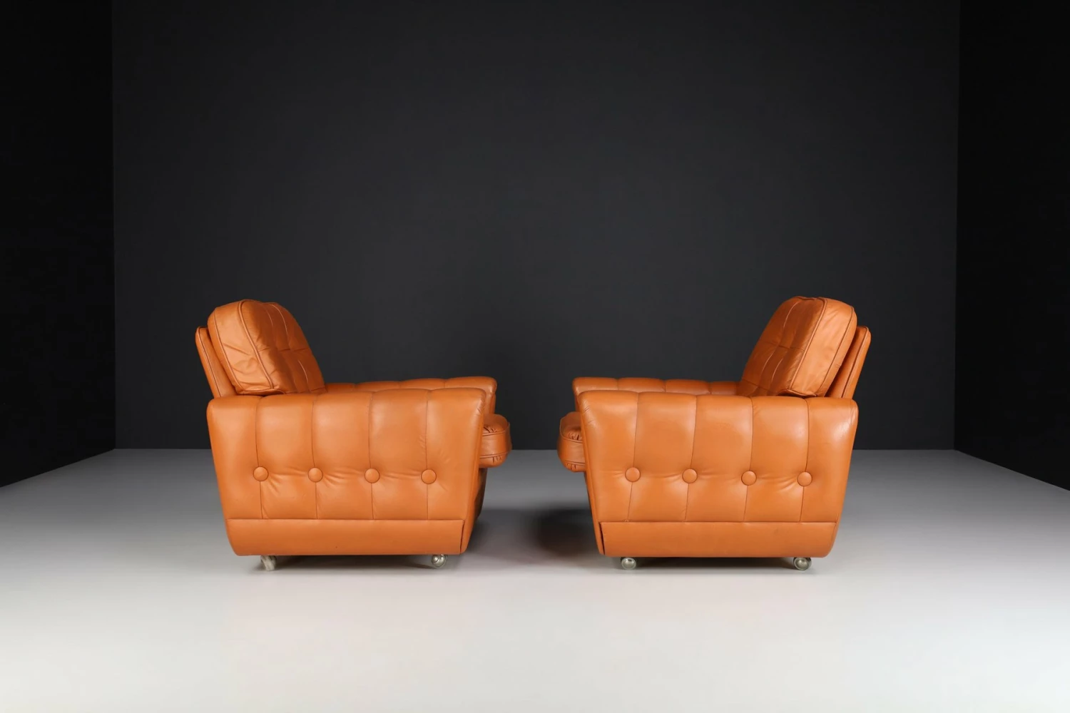 Mid-Century Leather Lounge Chairs, France, 1960s, Set Of 2 11 Mid-Century Leather Lounge Chairs, France, 1960s, Set Of 2 - Image 9