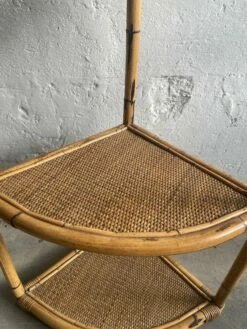 Mid-Century Modern Italian Freestanding Bamboo And Raffia Corner Etagere With Four Shelves, 1970s -PAMONO Sales mid century modern italian freestanding bamboo and raffia corner etagere with four shelves 1970s 5