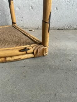 Mid-Century Modern Italian Freestanding Bamboo And Raffia Corner Etagere With Four Shelves, 1970s -PAMONO Sales mid century modern italian freestanding bamboo and raffia corner etagere with four shelves 1970s 7