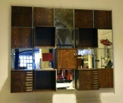 Modular Wood And Mirror Wall Unit, 1970s