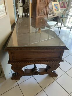 Oak And Glass Desk With Decorations -PAMONO Sales oak and glass desk with decorations 6