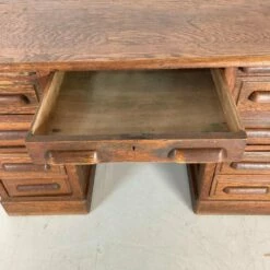 Oak Double Pedestal Bankers Desk, 1940s -PAMONO Sales oak double pedestal bankers desk 1940s 5