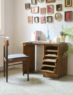 Oak Office Desk With Sliding Curtain, 1950s -PAMONO Sales oak office desk with sliding curtain 1950s 11