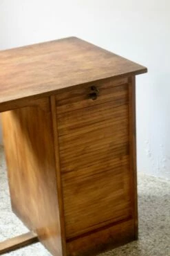 Oak Office Desk With Sliding Curtain, 1950s -PAMONO Sales oak office desk with sliding curtain 1950s 6
