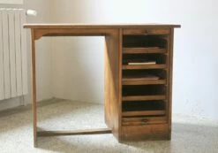 Oak Office Desk With Sliding Curtain, 1950s -PAMONO Sales oak office desk with sliding curtain 1950s 9