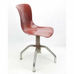 Office Chair With Ergonomic Seat In Brick Red Plastic, 1950s