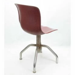Office Chair With Ergonomic Seat In Brick Red Plastic, 1950s -PAMONO Sales office chair with ergonomic seat in brick red plastic 1950s 3