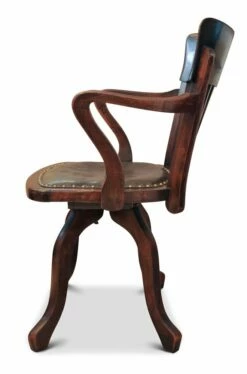 Railback Swivel Desk Chair In Oak And Leather, 1920s -PAMONO Sales railback swivel desk chair in oak and leather 1920s 2