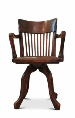 Railback Swivel Desk Chair In Oak And Leather, 1920s -PAMONO Sales railback swivel desk chair in oak and leather 1920s 3
