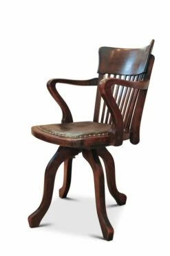 Railback Swivel Desk Chair In Oak And Leather, 1920s -PAMONO Sales railback swivel desk chair in oak and leather 1920s 5