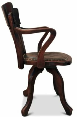 Railback Swivel Desk Chair In Oak And Leather, 1920s -PAMONO Sales railback swivel desk chair in oak and leather 1920s 6