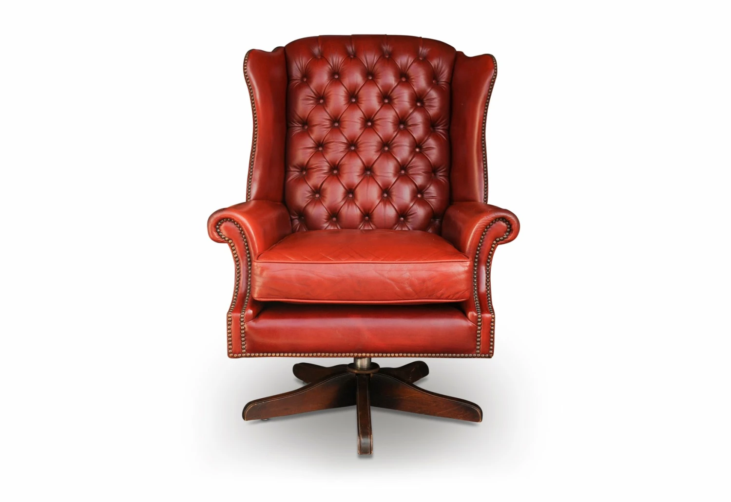 Red Leather Deep Button Back Chesterfield Swivel Desk Chair From Art Forma, UK, 1960s 5 Red Leather Deep Button Back Chesterfield Swivel Desk Chair From Art Forma, UK, 1960s - Image 3