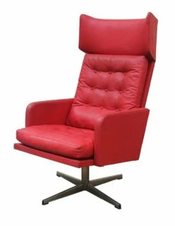 Red Leatherette Swivel Armchair, 1970s