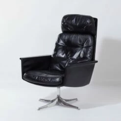 Sedia Swivel Chair In Black Leather Attributed To Horst Brüning For Cor, 1960s -PAMONO Sales sedia swivel chair in black leather attributed to horst bruening for cor 1960s 10