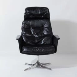 Sedia Swivel Chair In Black Leather Attributed To Horst Brüning For Cor, 1960s -PAMONO Sales sedia swivel chair in black leather attributed to horst bruening for cor 1960s 2