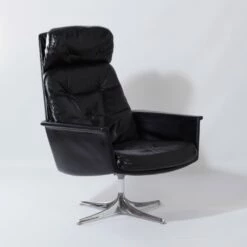 Sedia Swivel Chair In Black Leather Attributed To Horst Brüning For Cor, 1960s -PAMONO Sales sedia swivel chair in black leather attributed to horst bruening for cor 1960s 8