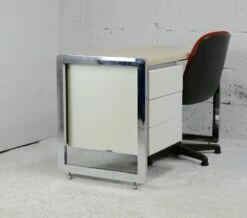 Space Age Lacquered & Chromed Steel Desk, France, 1970s -PAMONO Sales space age lacquered chromed steel desk france 1970s 11
