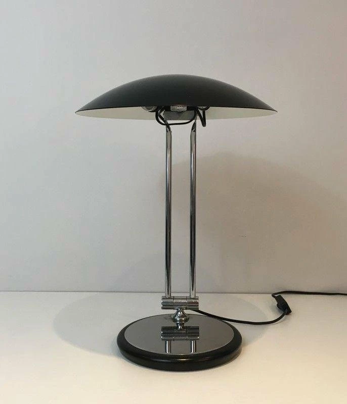 Swivel Desk Lamp In Chrome & Black Lacquered Metal 3 Swivel Desk Lamp In Chrome & Black Lacquered Metal