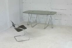 Tubular Steel Desk With Smoked Glass Top, 1970s -PAMONO Sales tubular steel desk with smoked glass top 1970s 14