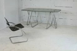 Tubular Steel Desk With Smoked Glass Top, 1970s -PAMONO Sales tubular steel desk with smoked glass top 1970s 16