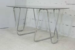 Tubular Steel Desk With Smoked Glass Top, 1970s -PAMONO Sales tubular steel desk with smoked glass top 1970s 18