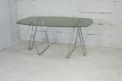 Tubular Steel Desk With Smoked Glass Top, 1970s -PAMONO Sales tubular steel desk with smoked glass top 1970s 7