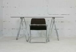 Tubular Steel Desk With Smoked Glass Top, 1970s -PAMONO Sales tubular steel desk with smoked glass top 1970s 8