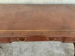 Victorian Library Writing Table With Brown Leather Top -PAMONO Sales victorian library writing table with brown leather top 12