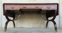 Victorian Library Writing Table With Brown Leather Top -PAMONO Sales victorian library writing table with brown leather top 6