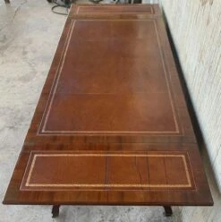 Victorian Library Writing Table With Brown Leather Top -PAMONO Sales victorian library writing table with brown leather top 9