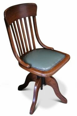 Victorian Polished Green Leather & Bentwood Revolving Desk Chair With Brass Stud Detailing, 1890s -PAMONO Sales victorian polished green leather bentwood revolving desk chair with brass stud detailing 1890s 3