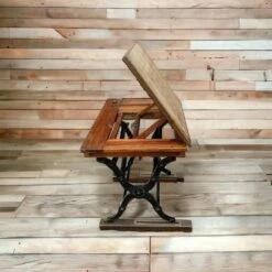 Vintage Architects Desk In Teak & Cast Iron Base -PAMONO Sales vintage architects desk in teak cast iron base 4