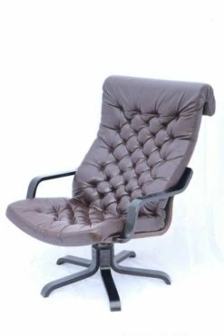 Vintage Brown Leather Swivel Chair, 1970s