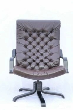 Vintage Brown Leather Swivel Chair, 1970s -PAMONO Sales vintage brown leather swivel chair 1970s 3