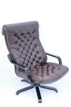 Vintage Brown Leather Swivel Chair, 1970s -PAMONO Sales vintage brown leather swivel chair 1970s 4