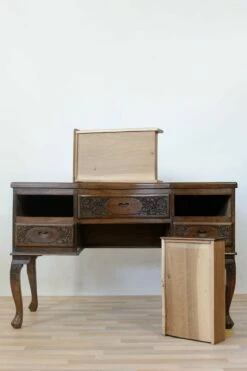 Vintage Carved Solid Walnut Desk -PAMONO Sales vintage carved solid walnut desk 9