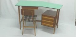 Vintage Green Laminate Desk And Desk Chair, 1950s, Set Of 2 -PAMONO Sales vintage green laminate desk and desk chair 1950s set of 2 2