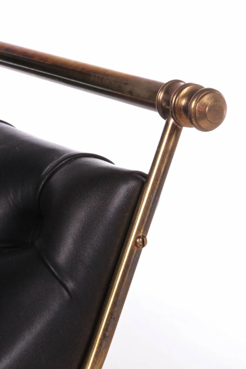 Vintage Leather & Gilt Brass Harpers Stool, France, 1950s 14 Vintage Leather & Gilt Brass Harpers Stool, France, 1950s - Image 12