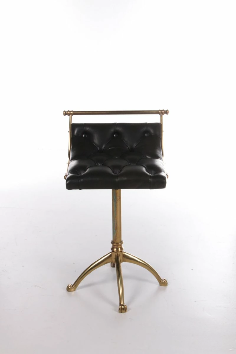 Vintage Leather & Gilt Brass Harpers Stool, France, 1950s 5 Vintage Leather & Gilt Brass Harpers Stool, France, 1950s - Image 3