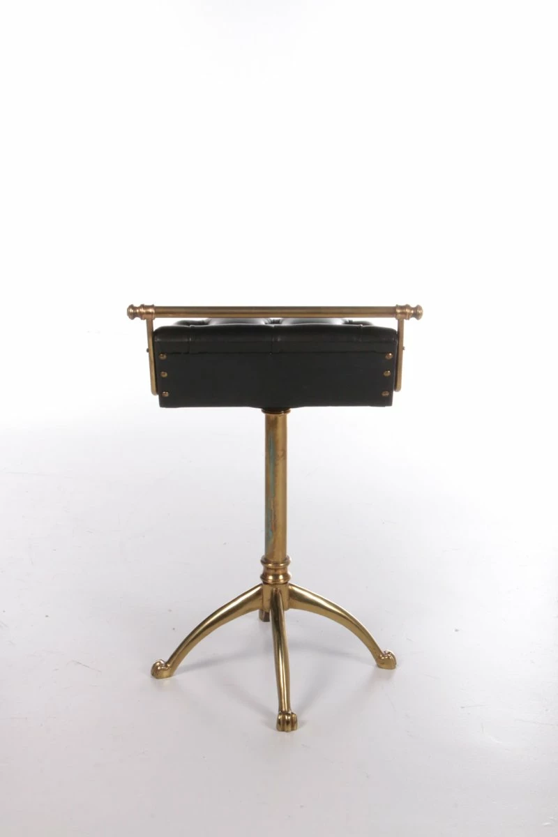 Vintage Leather & Gilt Brass Harpers Stool, France, 1950s 6 Vintage Leather & Gilt Brass Harpers Stool, France, 1950s - Image 4