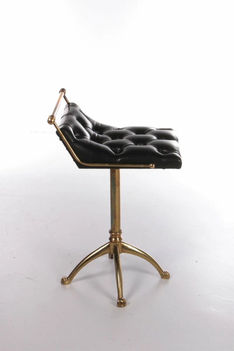 Vintage Leather & Gilt Brass Harpers Stool, France, 1950s 7 Vintage Leather & Gilt Brass Harpers Stool, France, 1950s - Image 5