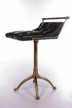 Vintage Leather & Gilt Brass Harpers Stool, France, 1950s 21 Vintage Leather & Gilt Brass Harpers Stool, France, 1950s -PAMONO Sales vintage leather gilt brass harpers stool france 1950s 6