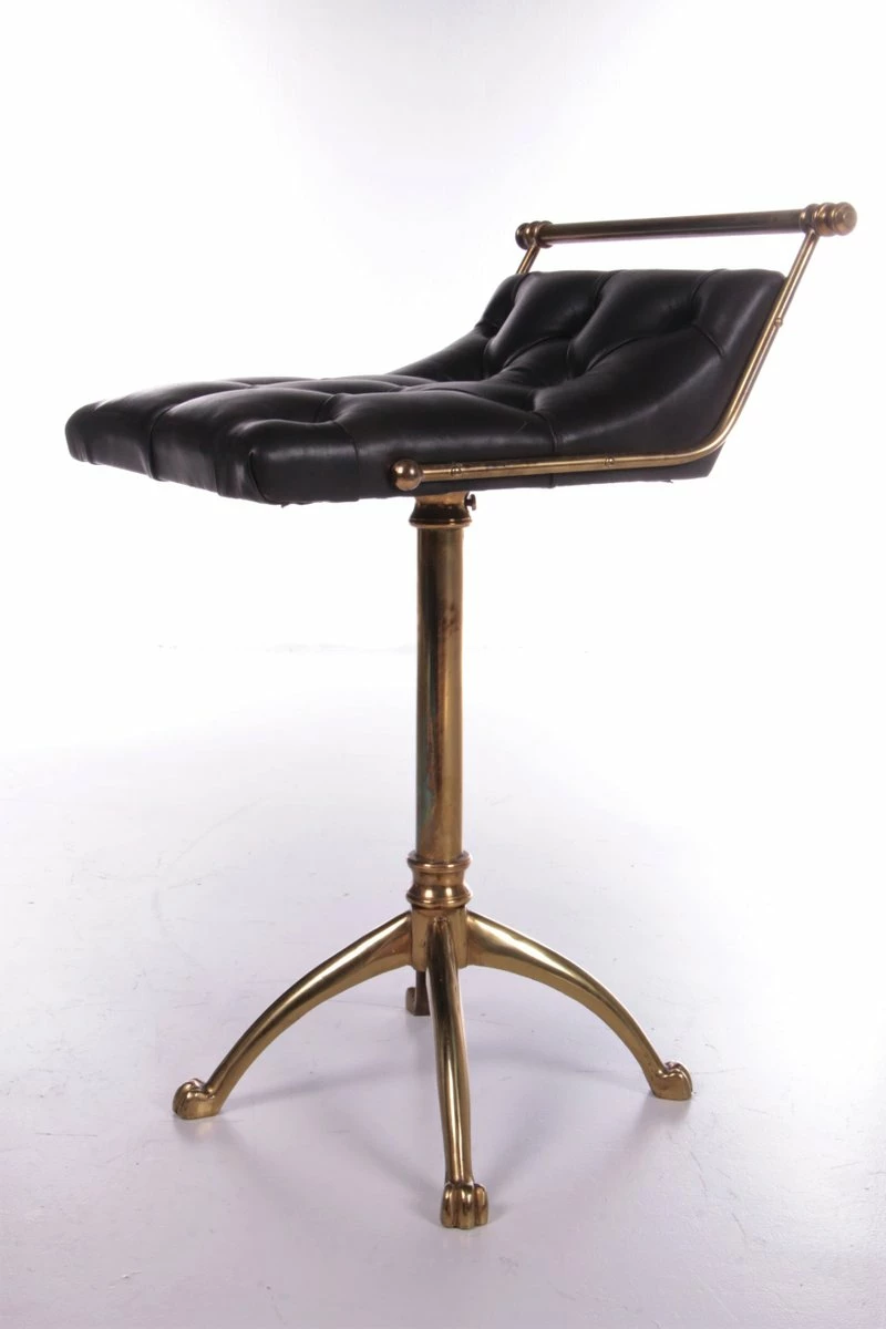 Vintage Leather & Gilt Brass Harpers Stool, France, 1950s 8 Vintage Leather & Gilt Brass Harpers Stool, France, 1950s - Image 6