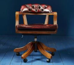 Vintage Norwegian Ox Blood Red Leather Swivel Office Captains Chair From Ring Mekanikk, 1980s