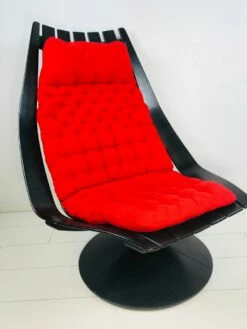 Vintage Scandinavian Black Bended Wood & Fabric Swivel Chair By Hans Brattrud, 1968 -PAMONO Sales vintage scandinavian black bended wood fabric swivel chair by hans brattrud 1968 4