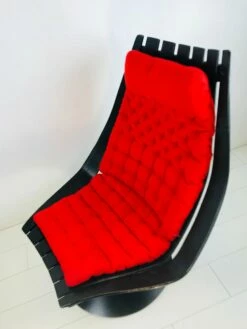 Vintage Scandinavian Black Bended Wood & Fabric Swivel Chair By Hans Brattrud, 1968 -PAMONO Sales vintage scandinavian black bended wood fabric swivel chair by hans brattrud 1968 6