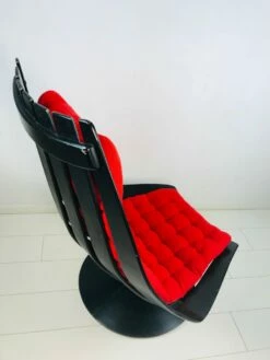 Vintage Scandinavian Black Bended Wood & Fabric Swivel Chair By Hans Brattrud, 1968 -PAMONO Sales vintage scandinavian black bended wood fabric swivel chair by hans brattrud 1968 7