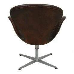 Vintage Swan Chair In Patinated Brown Leather By Arne Jacobsen For Fritz Hansen, 1960s -PAMONO Sales vintage swan chair in patinated brown leather by arne jacobsen for fritz hansen 1960s 3